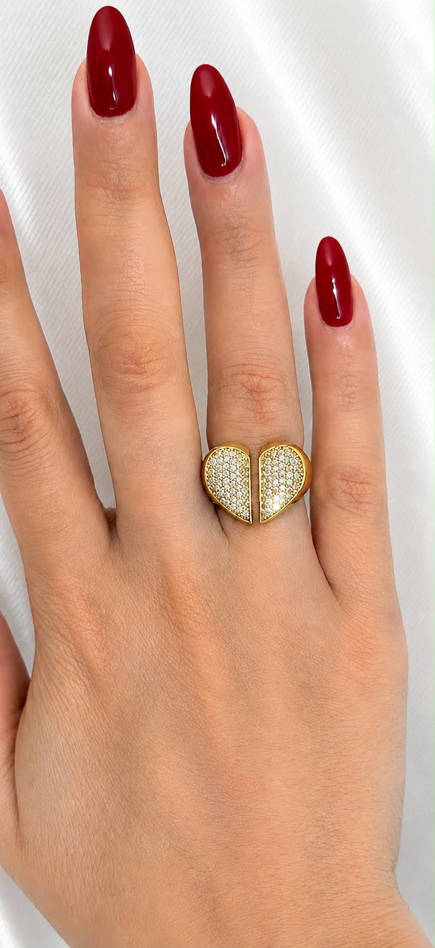 Adjustable Gold Open Heart Ring with Pave CZ Crystals