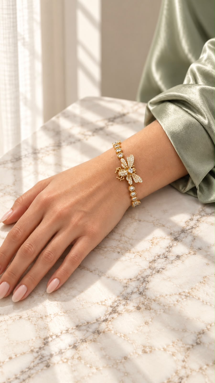 Gold-Tone Bee Bracelet with Sparkling Wings