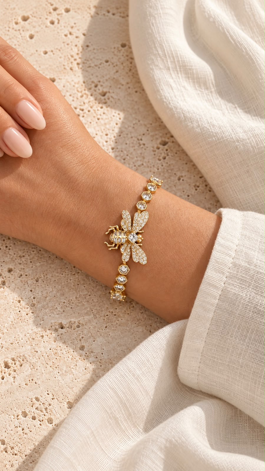 Gold-Tone Bee Bracelet with Sparkling Wings