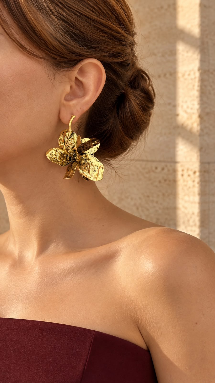 Gold-Tone Textured Flower Statement Earrings