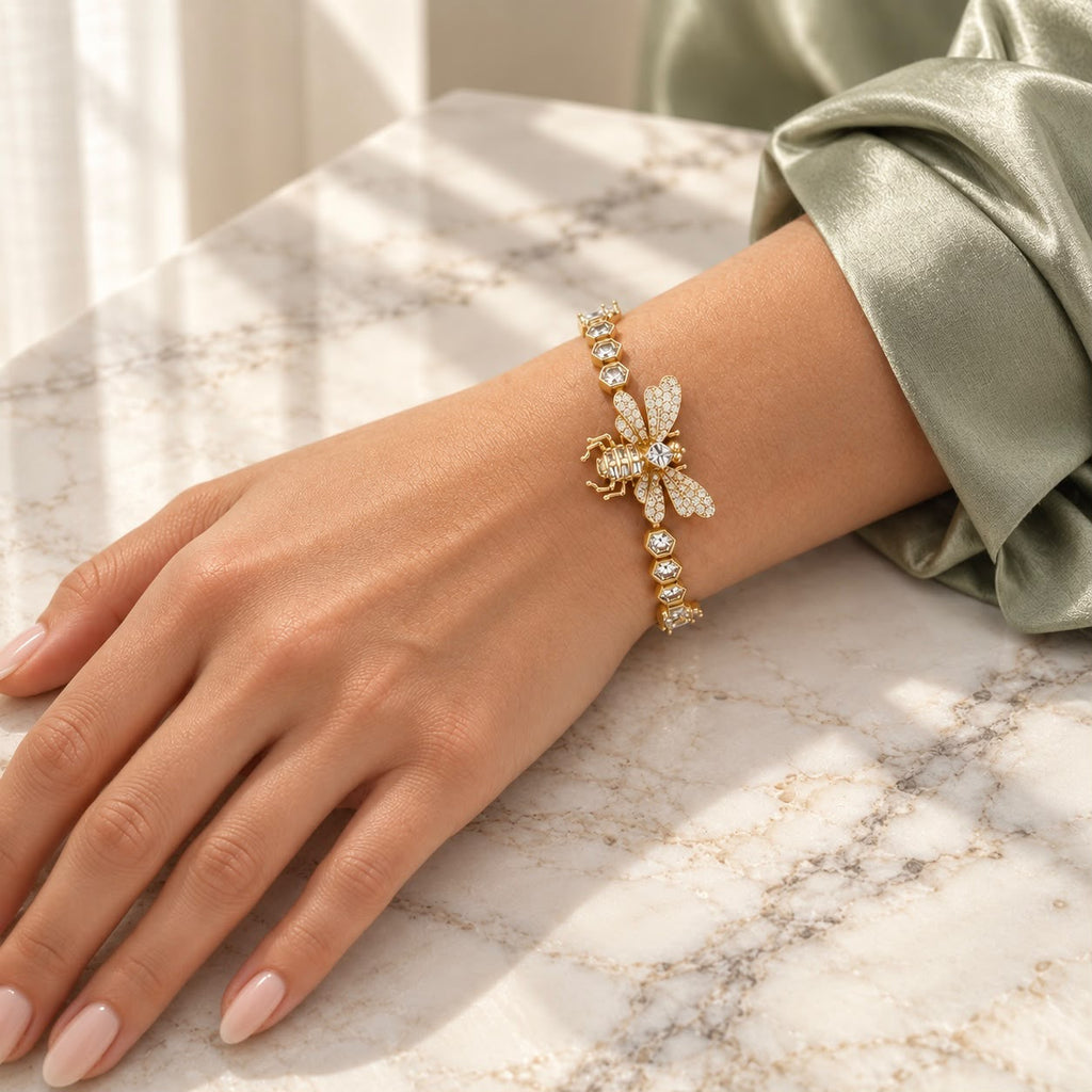 Gold-Tone Bee Bracelet with Sparkling Wings