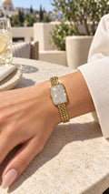 Gold-Tone Watch-Inspired Bracelet with Sparkling Rectangular Face