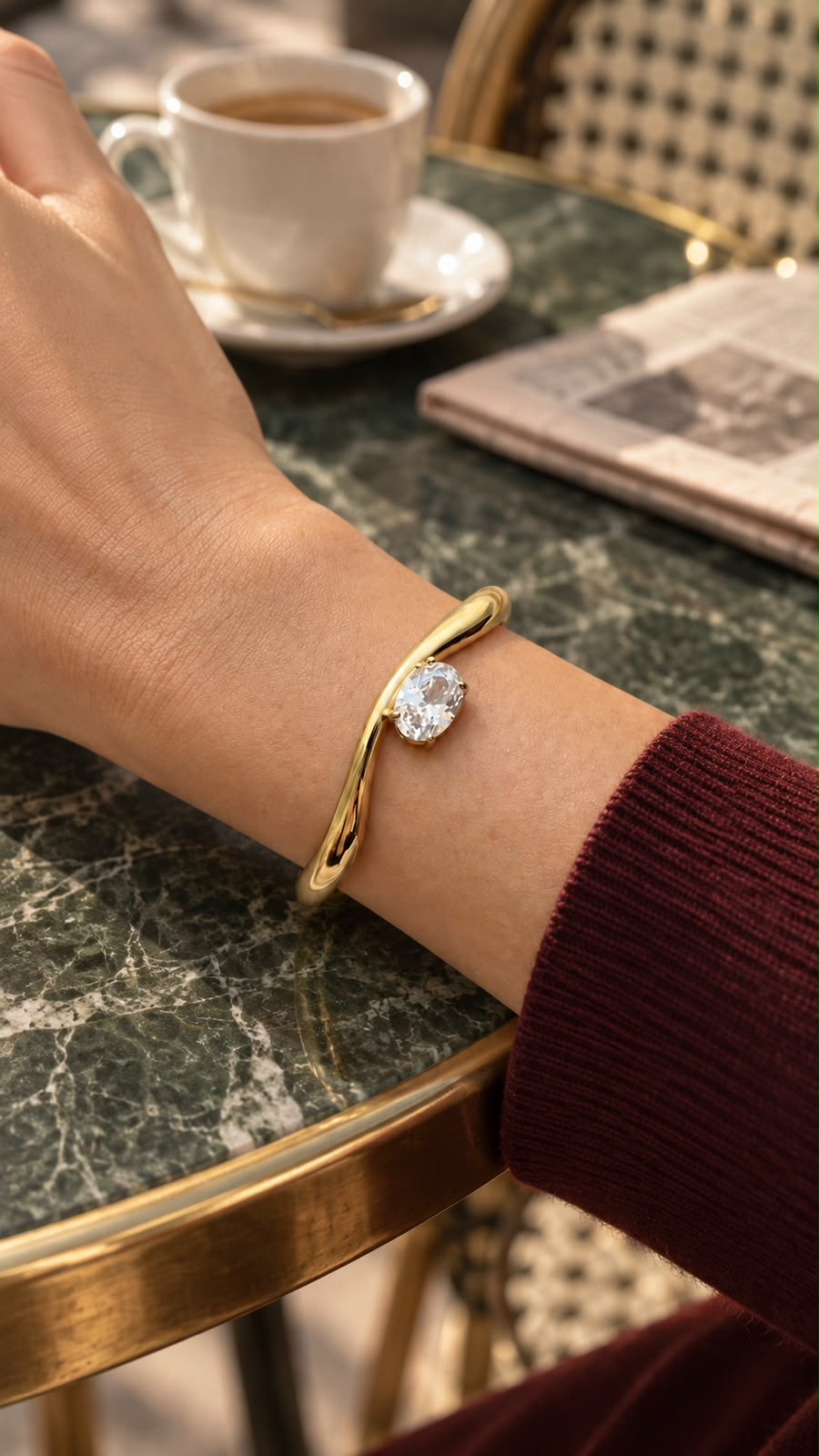 Gold-Tone Open Cuff Bracelet with Clear Drop Charm