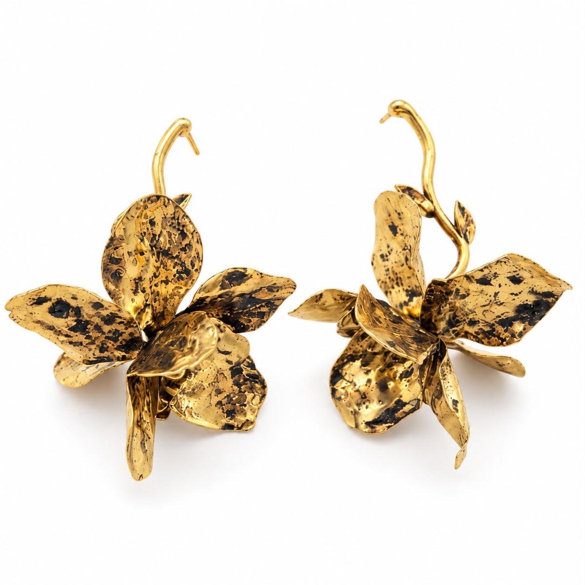 Gold-Tone Textured Flower Statement Earrings