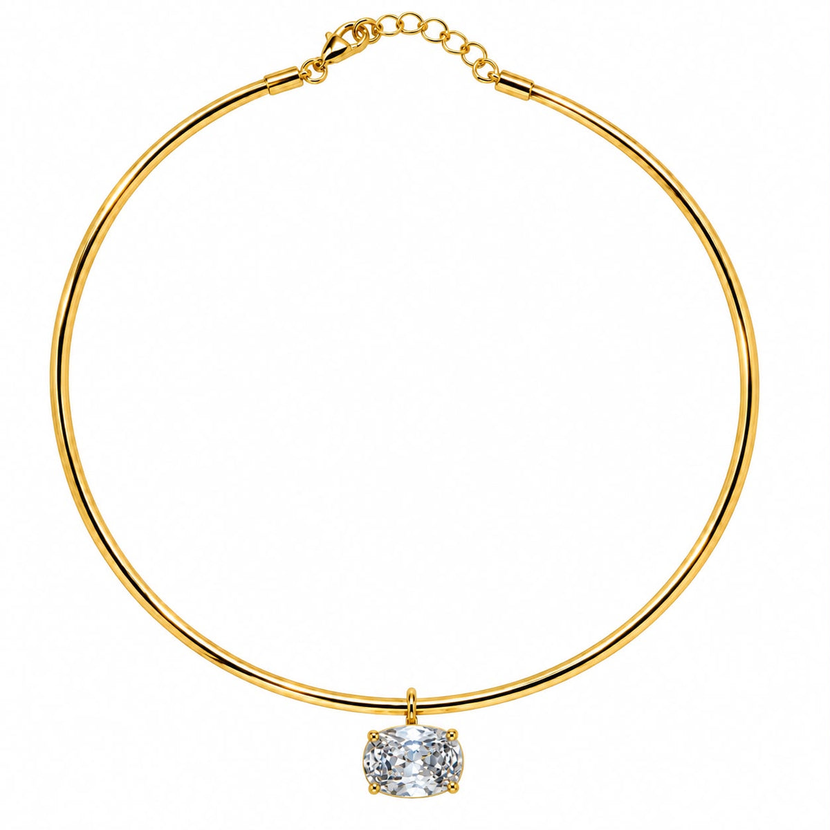 Gold-Tone Choker Necklace with Clear Oval Pendant