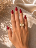 Adjustable Gold Open Heart Ring with Pave CZ Crystals
