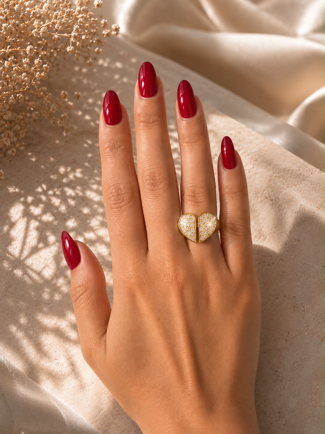 Adjustable Gold Open Heart Ring with Pave CZ Crystals