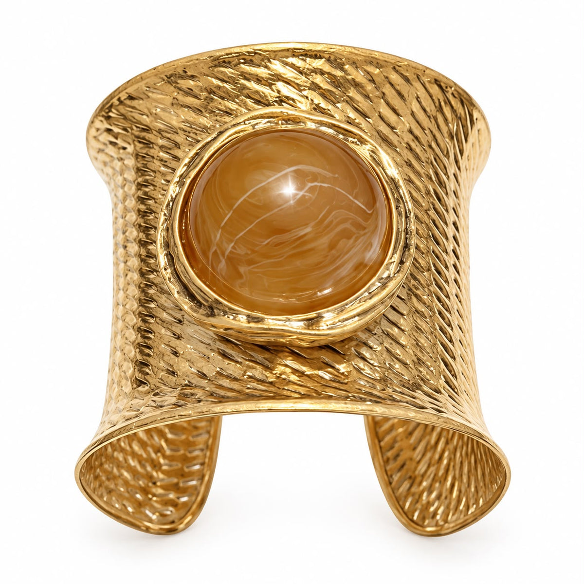 Gold-Tone Wide Cuff Bracelet with Amber-Colored Center