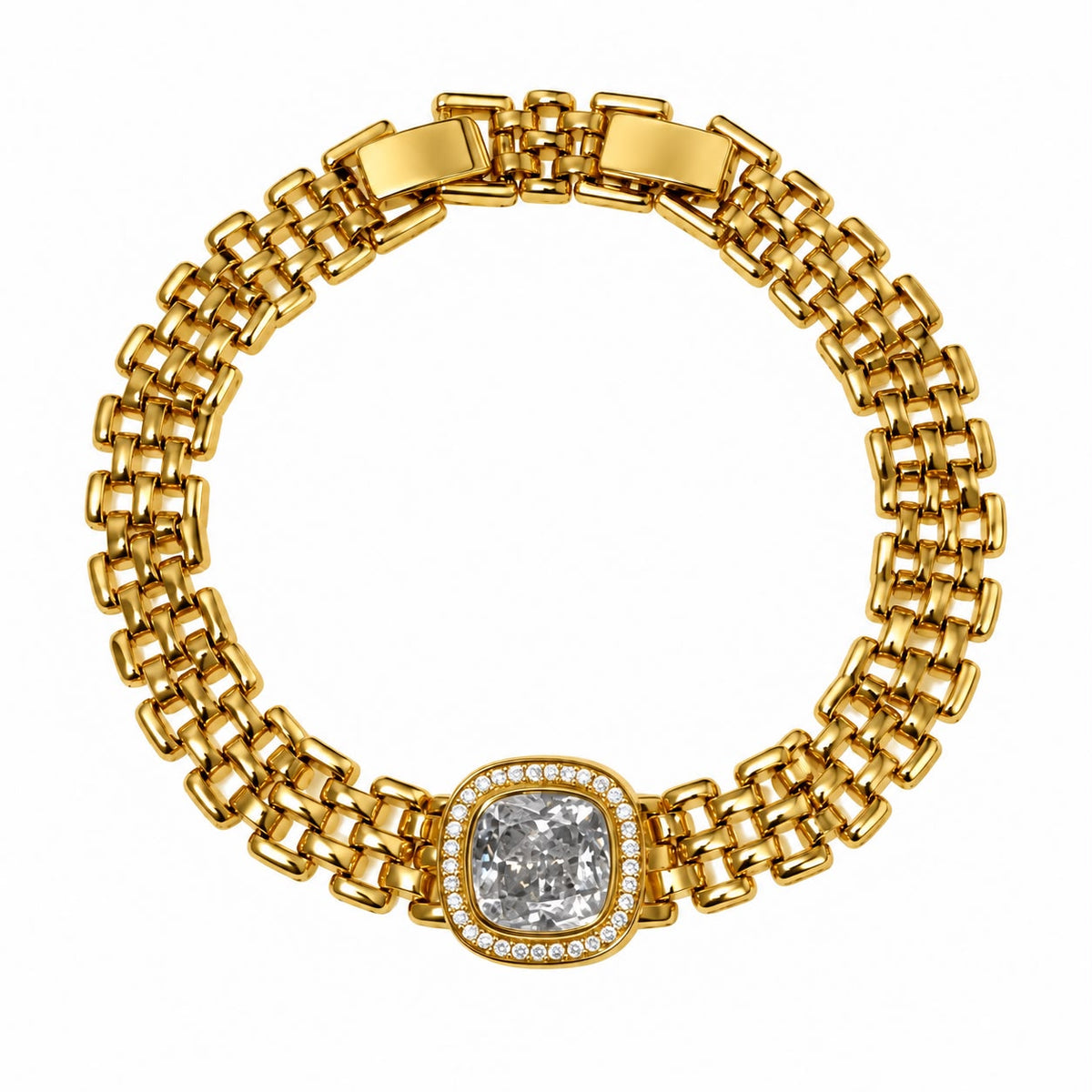 Gold-Tone Watch-Inspired Bracelet with Oval Sparkling Face