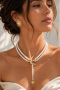 Double-Strand Pearl Look Swallow Necklace with Drop Pendant