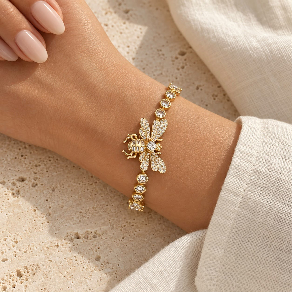 Gold-Tone Bee Bracelet with Sparkling Wings