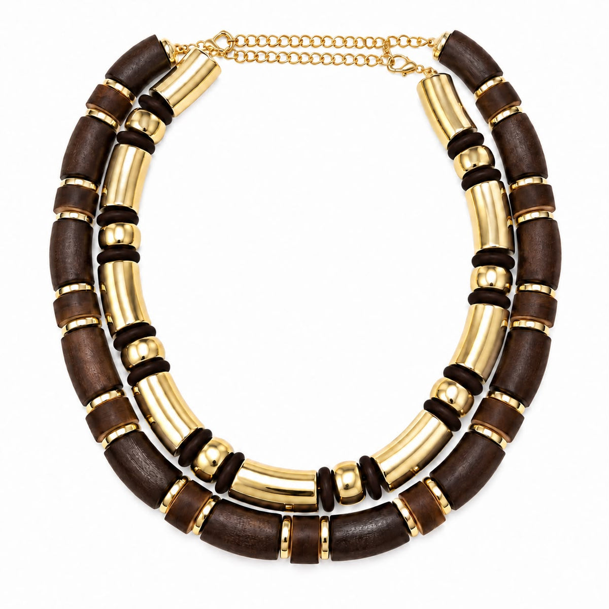 Two-Piece Brown and Gold-Tone Chunky Bead Necklace Set