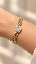 Gold-Tone Watch-Inspired Bracelet with Oval Sparkling Face