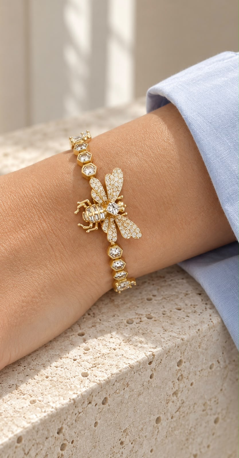 Gold-Tone Bee Bracelet with Sparkling Wings
