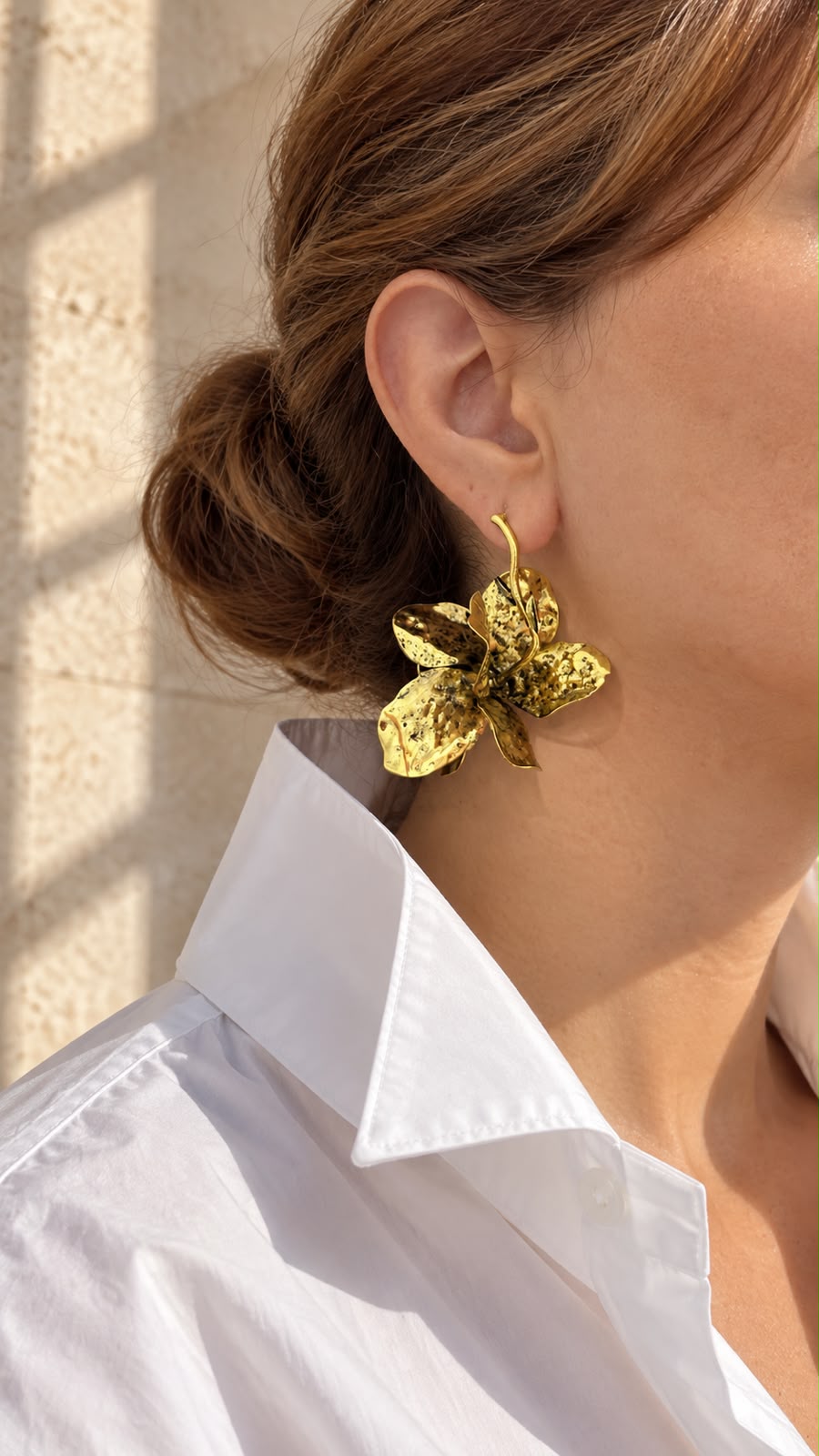 Gold-Tone Textured Flower Statement Earrings