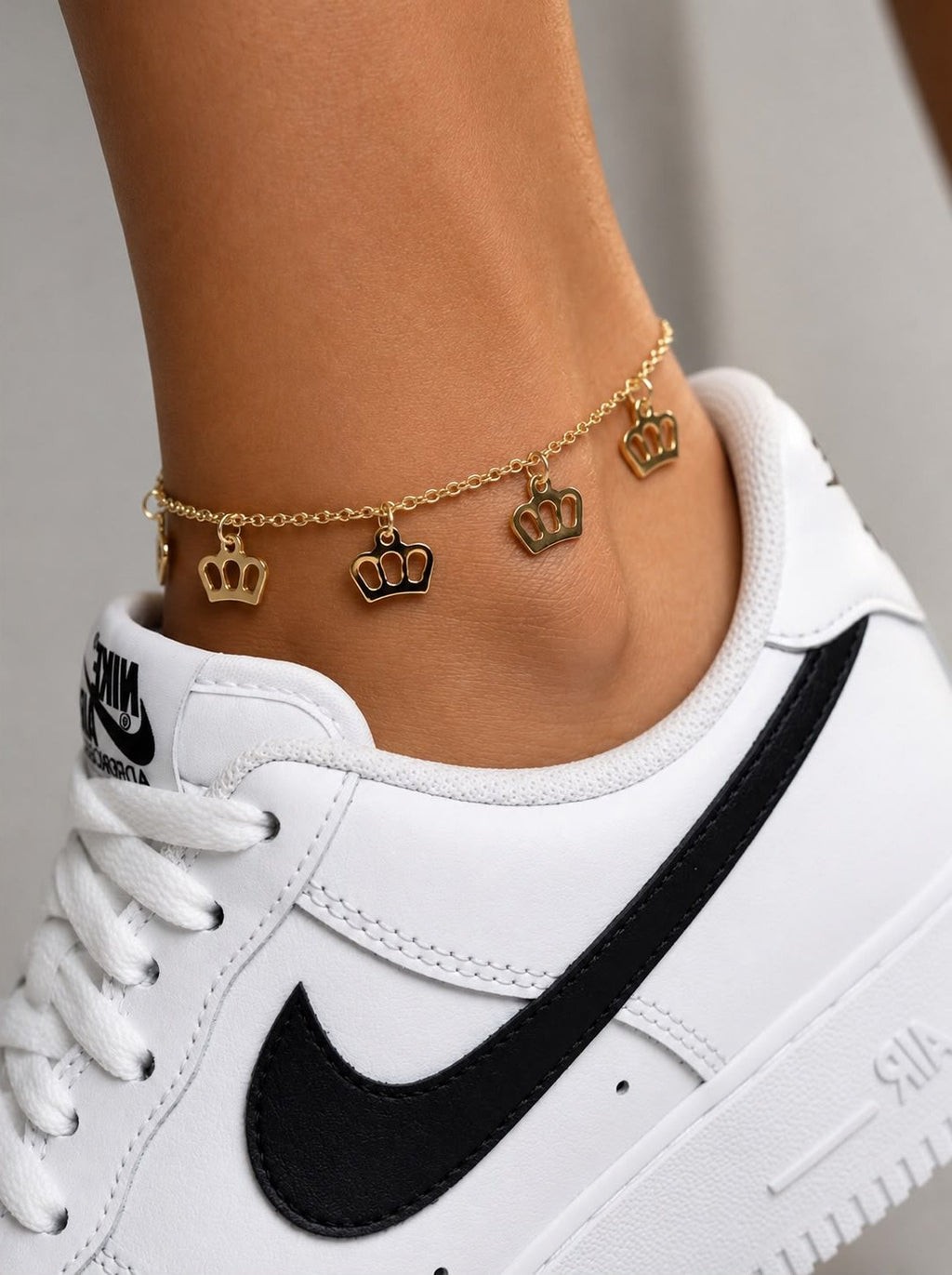 Gold Tone Crown Charm Anklet Foot Jewelry