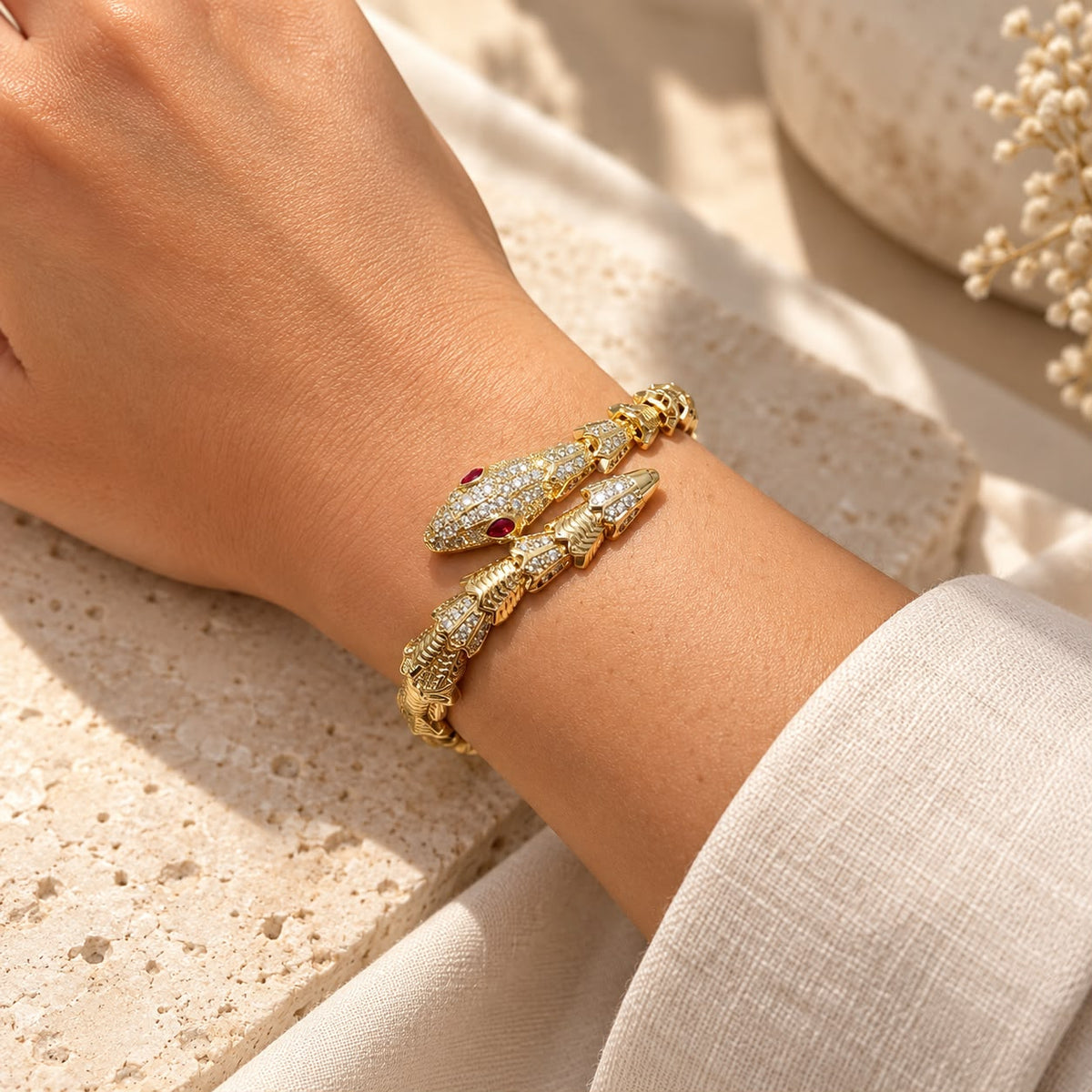 Gold Rhinestone Bracelet for Women – Adjustable Sparkly Bracelet with Removable Link