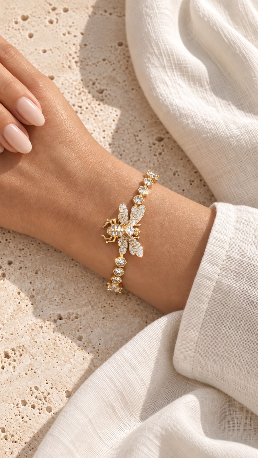 Gold-Tone Bee Bracelet with Sparkling Wings