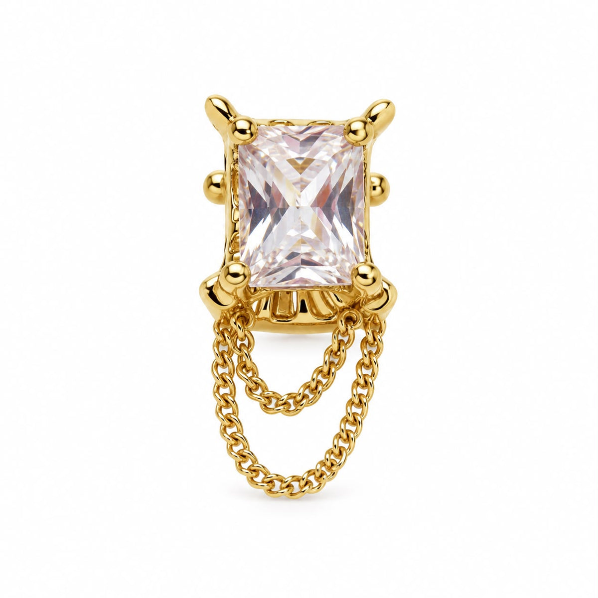 Gold-Tone Ear Cuff with Double Chain and Square Detail