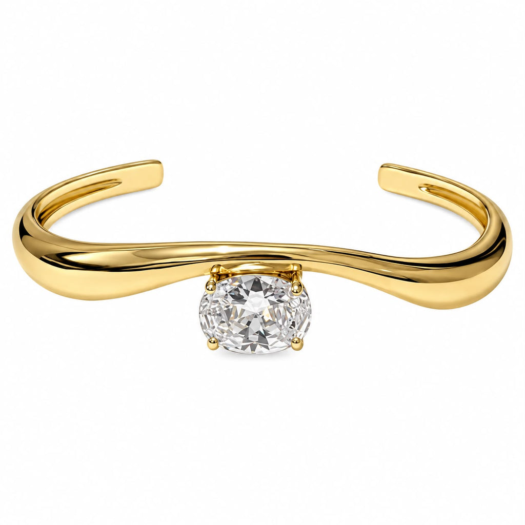Gold-Tone Open Cuff Bracelet with Clear Drop Charm