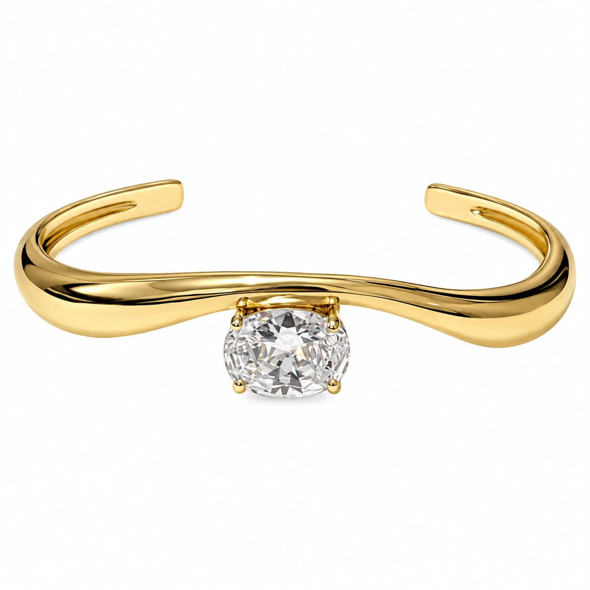 Gold-Tone Open Cuff Bracelet with Clear Drop Charm
