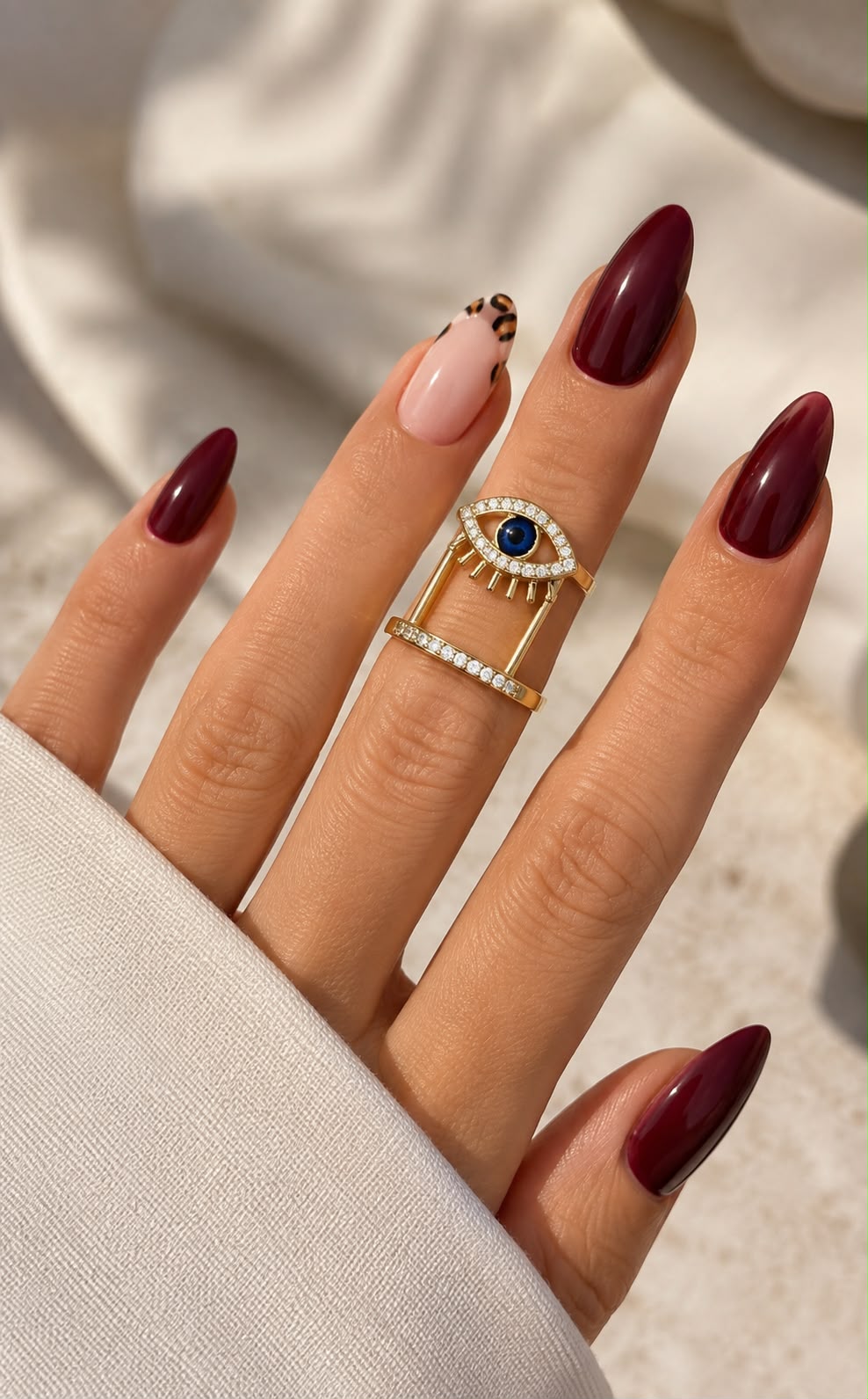 Gold Evil Eye Shield Ring with CZ Crystal Accents