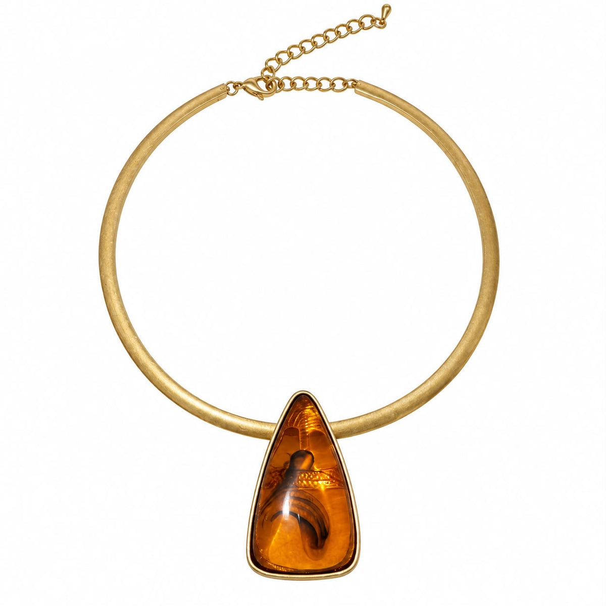 Gold-Tone Collar Necklace with Amber-Colored Pendant