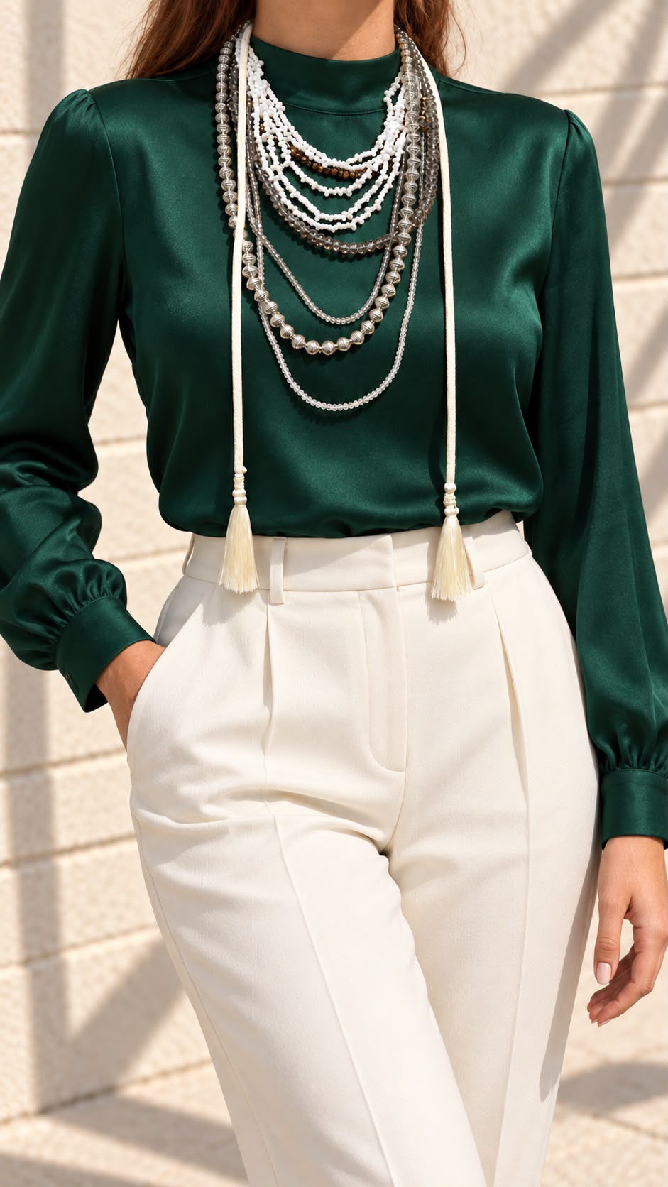 Two-Piece Layered Beaded Necklace Set with Ivory Tassels