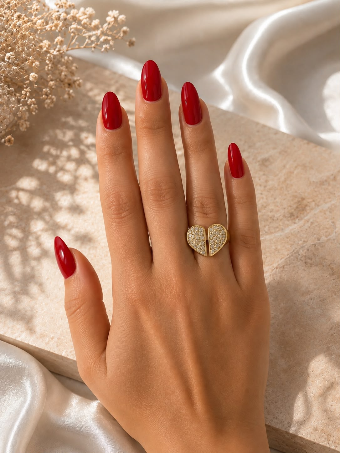 Adjustable Gold Open Heart Ring with Pave CZ Crystals